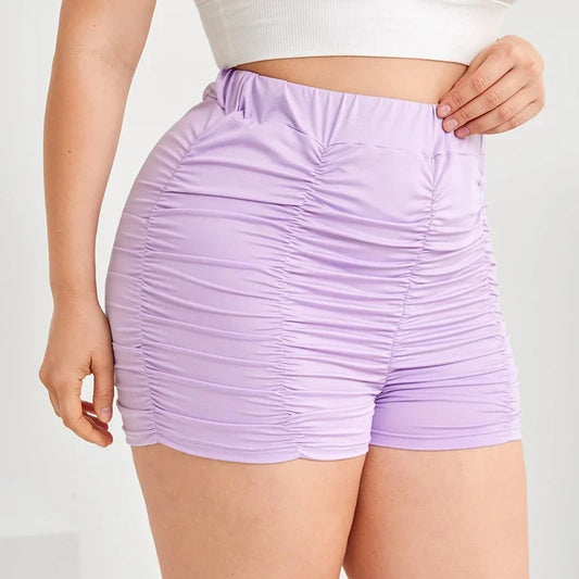 Plus Size High Waist Ruched Biker Shorts for Women - Sexy Summer Casual Solid Purple 6XL Elastic Waist Skinny Fit - Premium biker shorts from Lizard Vigilante - Just $36.99! Shop now at Lizard Vigilante