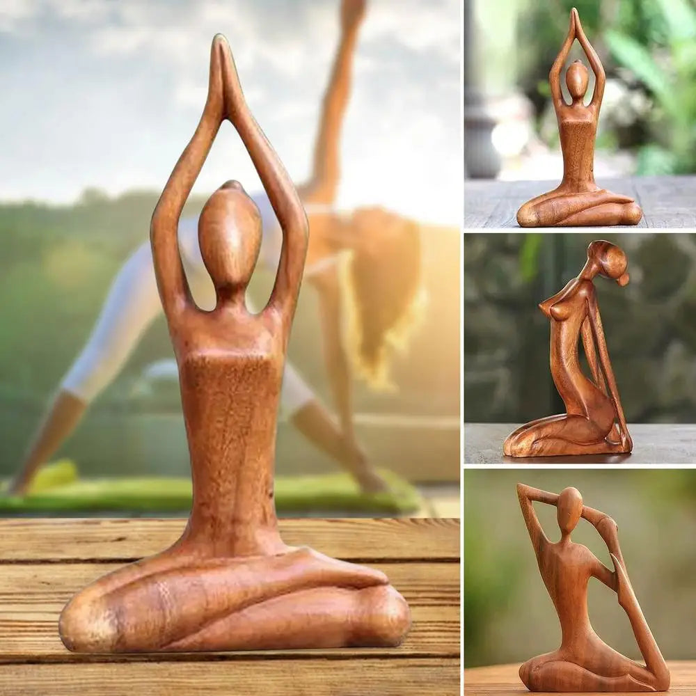 Wooden Yoga Pose Sculpture Abstract Yoga Meditation Statue Hand Carved Wood Fragrant Art Decoration Gallery Tabletop Ornaments