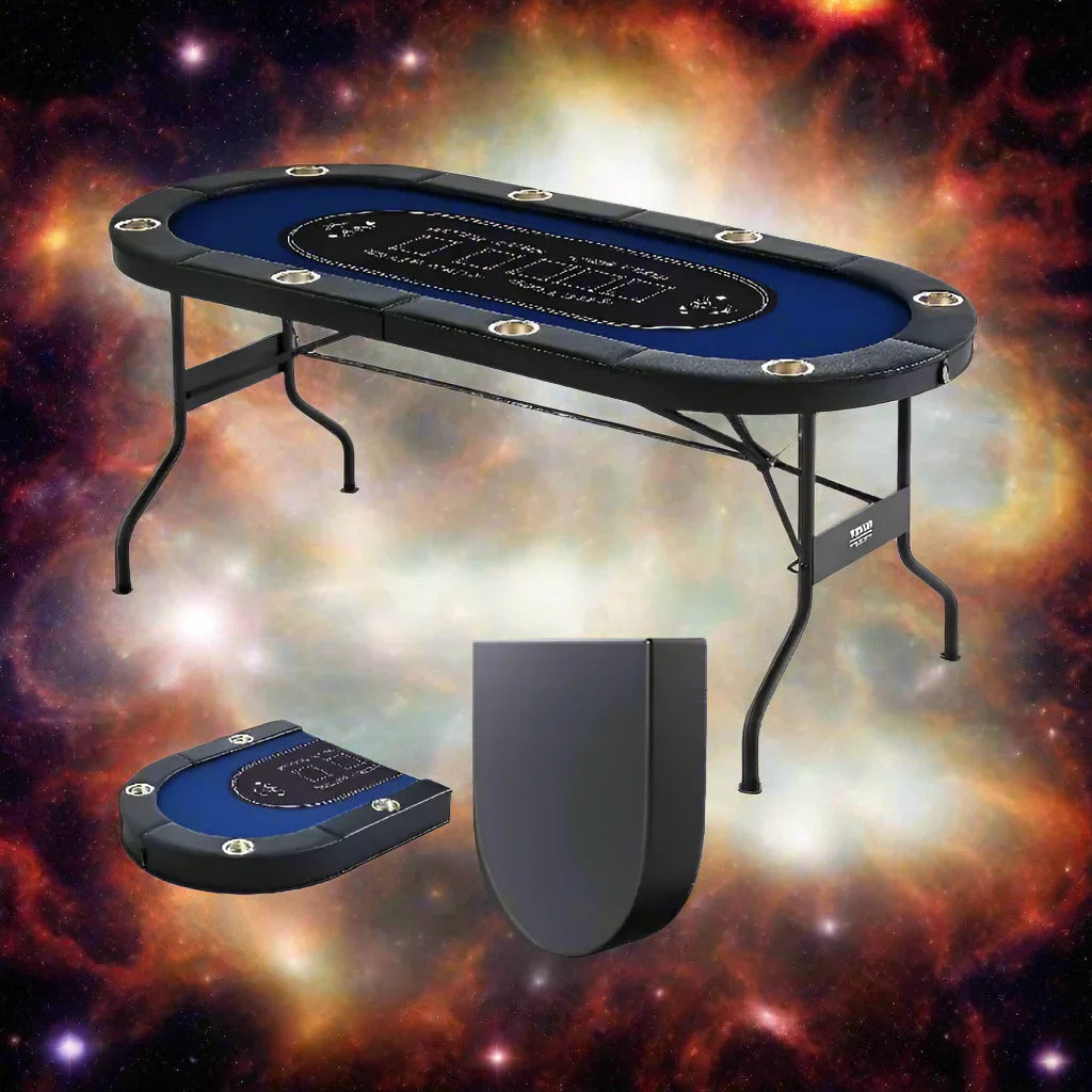 VEVOR 8-Player Foldable Poker Table – Blackjack & Texas Hold'em with Padded Rails & Stainless Steel Cup Holders – Blue Party Game Table - Premium poker table from Lizard Vigilante - Just $288.88! Shop now at Lizard Vigilante