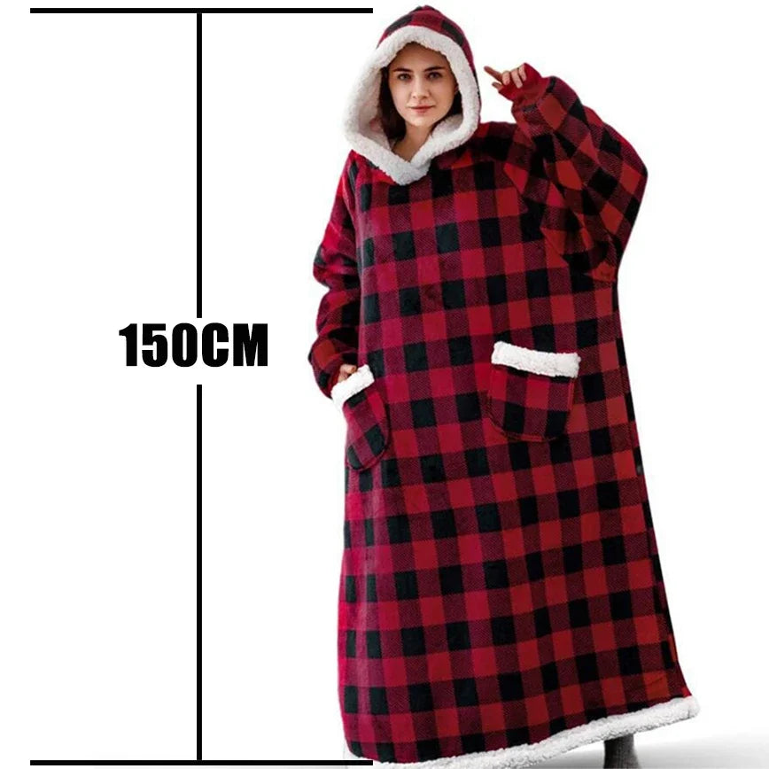 Winter Hoodies Unisex Blanket Sweatshirt Women Men Pullover Pajamas Fleece Giant TV Oversized Blanket with Long Flannel Sleeves - Premium pajamas from Lizard Vigilante - Just $39.99! Shop now at Lizard Vigilante