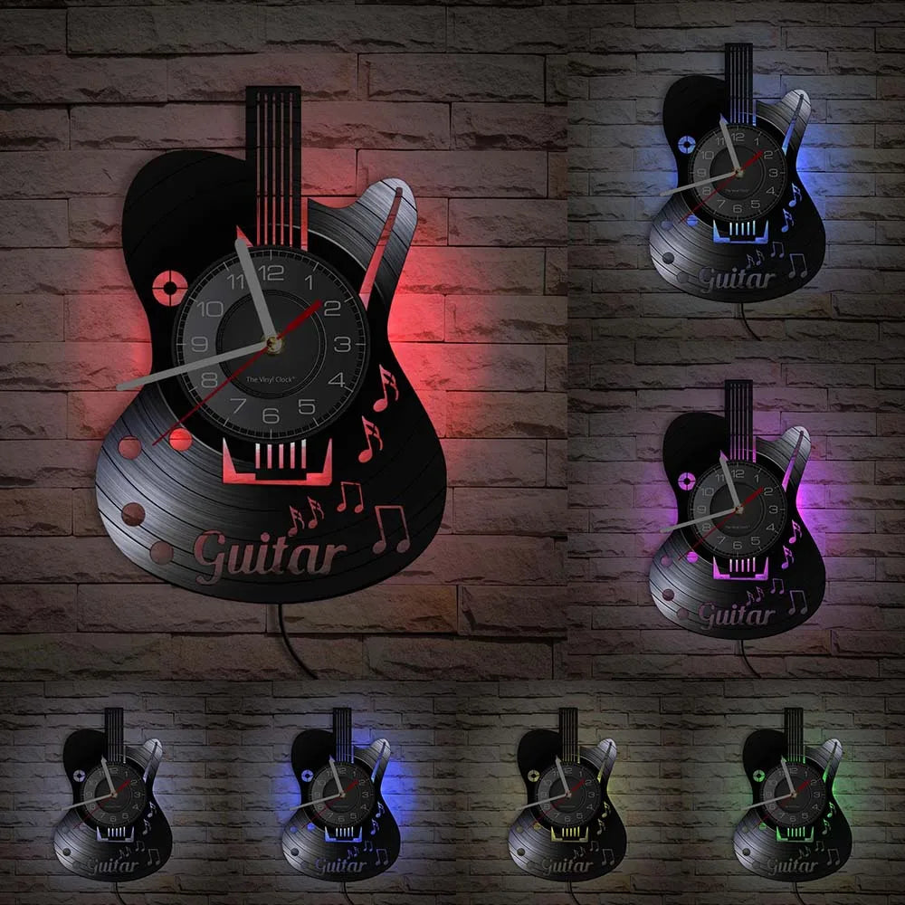 Guitar Player Vinyl Record Wall Clock: The Rock Music Instrument Wall Art for Your Living Room