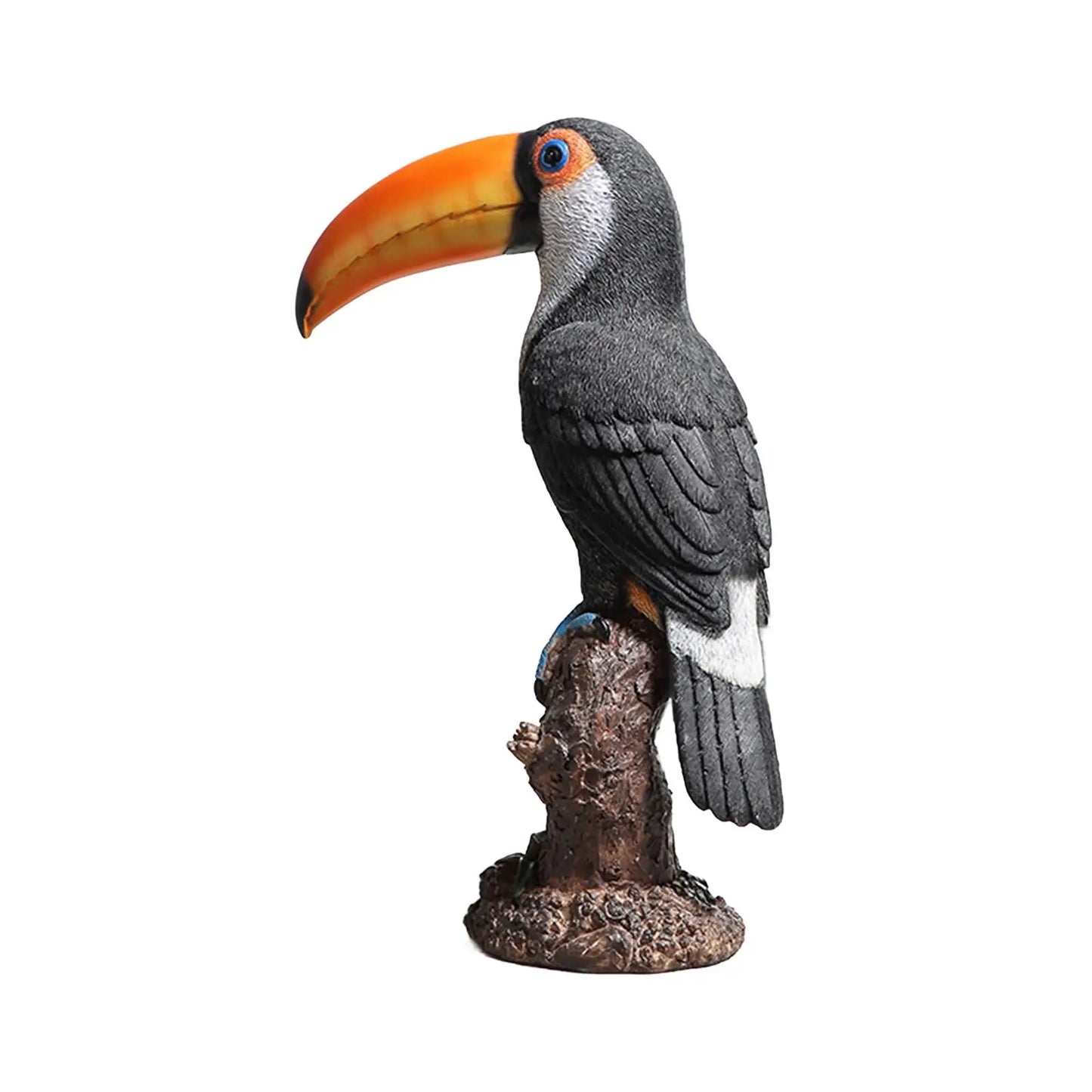 Toucan on Stump Statue Resin Ornament Lovely Hand Painted Waterproof Height 31cm Bird Model for Park Landscape Versatile