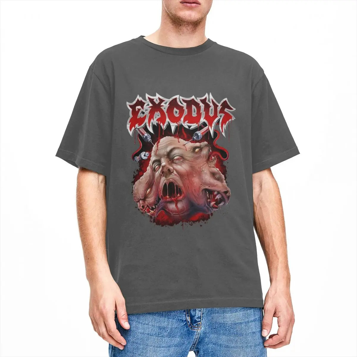 Y2K Music Group Exodus Short-Sleeve Casual Crew Neck Cotton Tee for Men | Plus Size Summer Tops - Premium tshirt from Lizard Vigilante - Just $24.88! Shop now at Lizard Vigilante