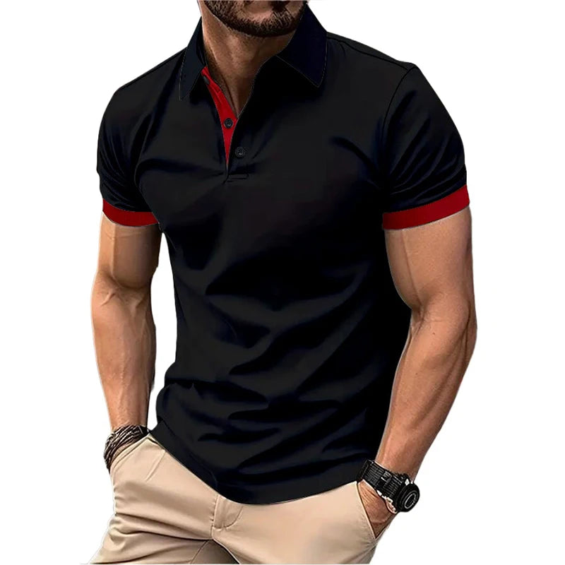 Summer Short Sleeve Polo Shirt Mens Large Stritching T Shirts Lapel Business Breathable Tee Shirt Lightweight Sweatwear - Premium  from Lizard Vigilante - Just $22.99! Shop now at Lizard Vigilante
