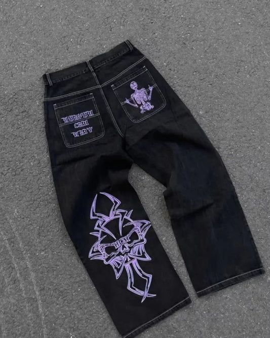 “Last Rites Denim” – Y2K Skull-Stitched Baggy Jeans for Street Kings & Rock Bastards - Premium jeans from dsers - Just $54.99! Shop now at Lizard Vigilante