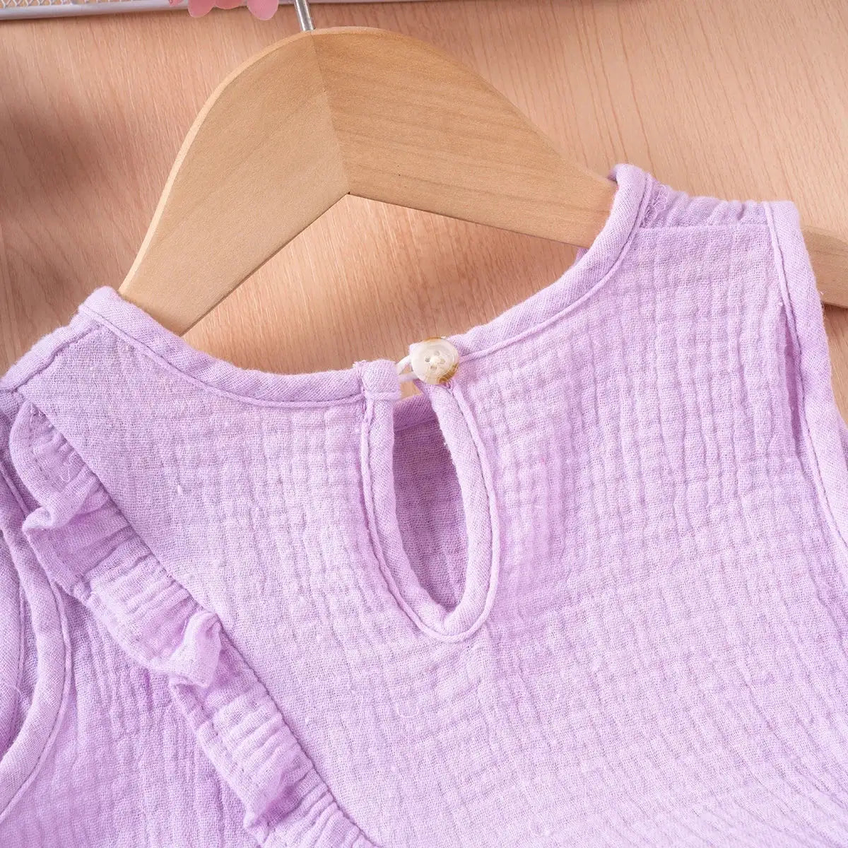 Summer Kids Cotton Casual 2pcs Toddler Girls Solid Color Sleeveless Top + Ruffle Pants Set Comfortable Fashion Hot Sale