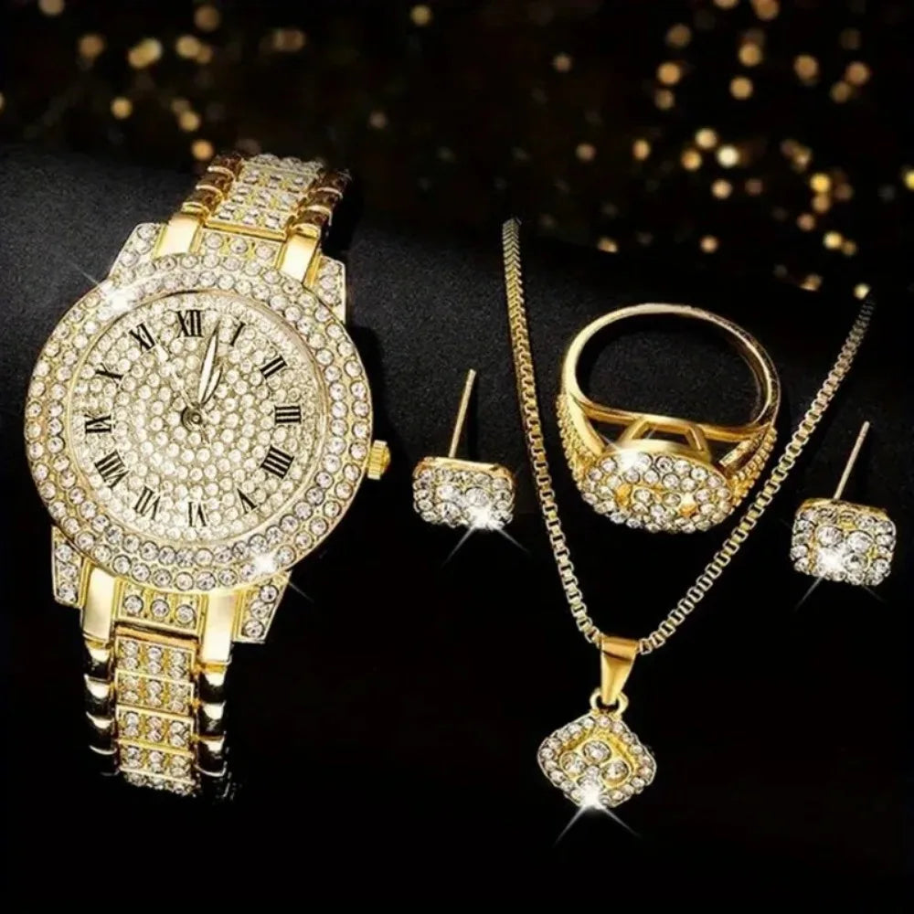 6-Piece Women's Luxury Rhinestone Quartz Watch & Jewelry Gift Set - Premium watch from Lizard Vigilante - Just $42.88! Shop now at Lizard Vigilante