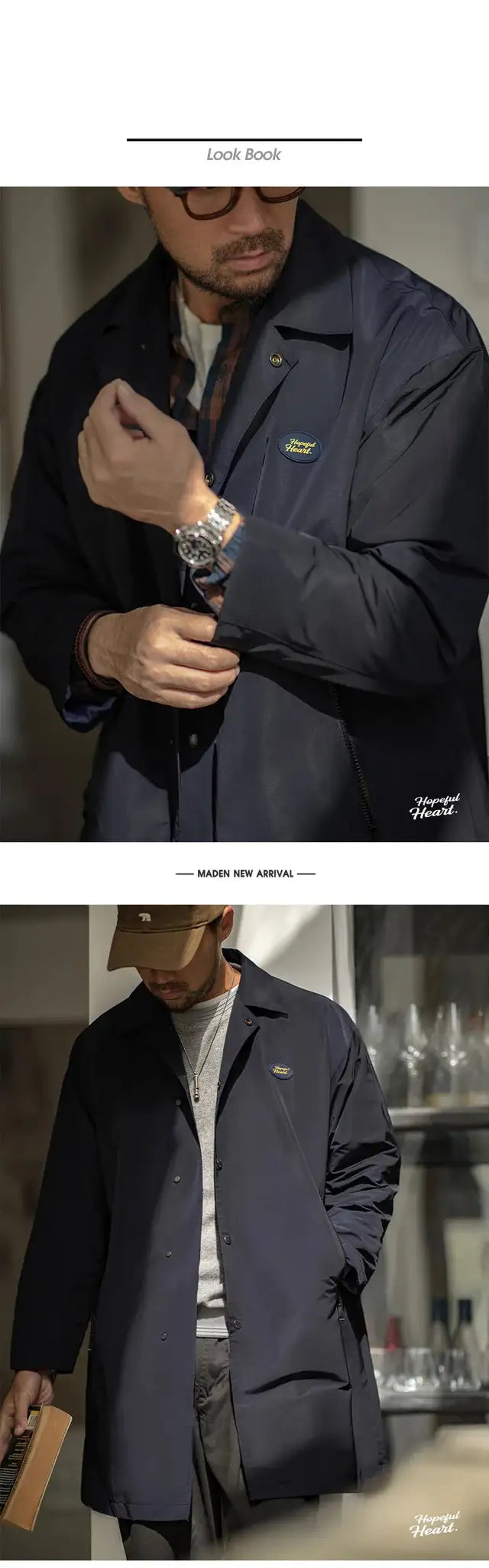 Maden Men's Vintage Balmacaan Waterproof Windbreaker Coat Single-Breasted Mid-Length Classic Collar Jacket for Spring and Autumn