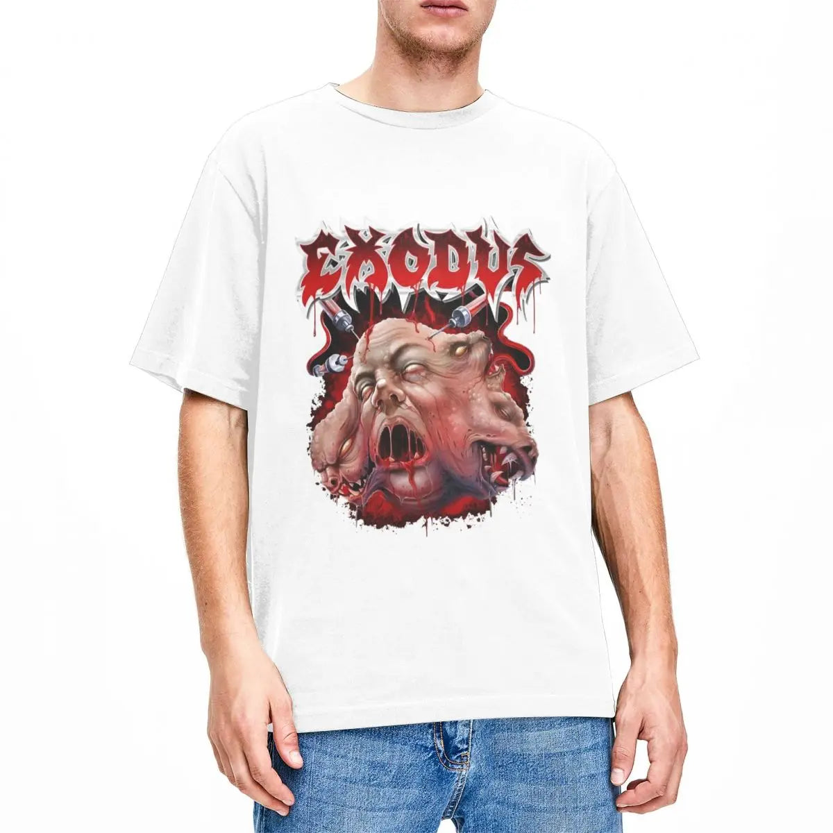 Y2K Music Group Exodus Short-Sleeve Casual Crew Neck Cotton Tee for Men | Plus Size Summer Tops - Premium tshirt from Lizard Vigilante - Just $24.88! Shop now at Lizard Vigilante