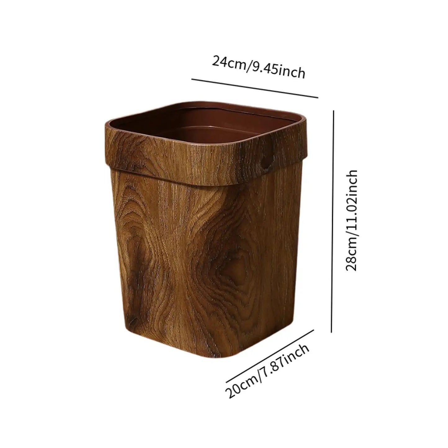 Imitation Wood Grain Trash Can Reusable Modern Rectangle Garbage Container Bin for Household Living Room Office Bathroom Kitchen