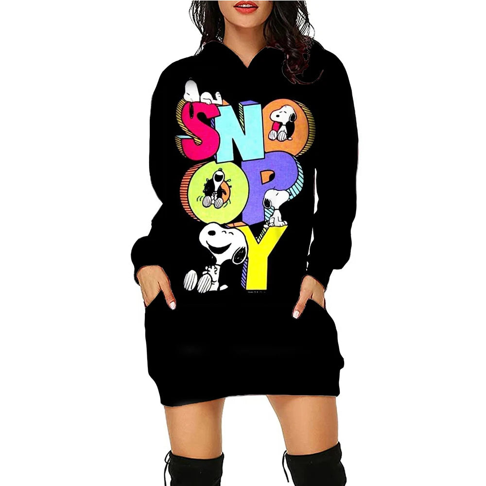 Snoopy Women’s Hoodie Dress – Y2K Streetwear 3D Cartoon Pullover Winter Fashion