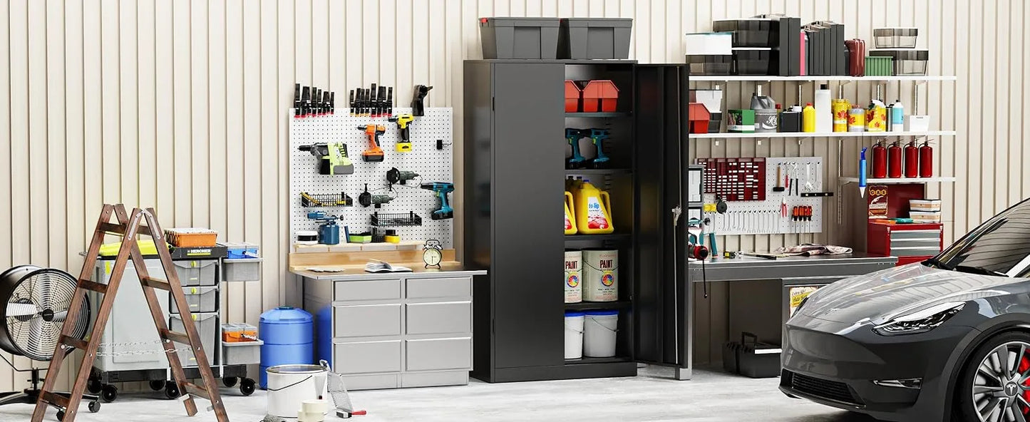 Metal Storage Cabinet, 72" Black Locking Storage Cabinets with Doors and 4 Shelves, Steel Lockable File Cabinet Metal Locker - Premium  from Lizard Vigilante - Just $227.99! Shop now at Lizard Vigilante