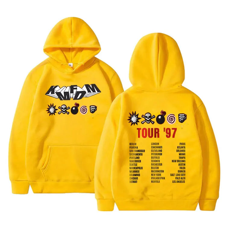 KMFDM Tour '97 Graphic Hoodie – Unisex Vintage Gothic Punk Fleece Pullover Sweatshirt - Premium hoodies from Lizard Vigilante - Just $42.88! Shop now at Lizard Vigilante