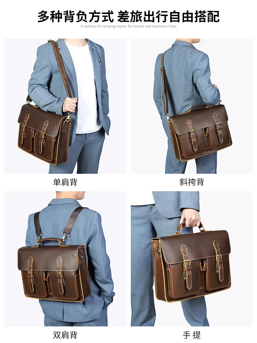 Vintage Leather Briefcase - Timeless Elegance and Durability - Premium handbag from Lizard Vigilante - Just $187.99! Shop now at Lizard Vigilante