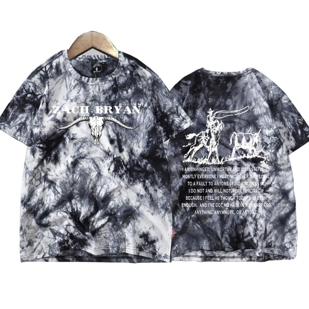 Zach Bryan Horse Cowboy Tie Dye T-Shirt - Round Neck Short Sleeve Casual Tee for Men - Premium T-Shirt from Lizard Vigilante - Just $32.88! Shop now at Lizard Vigilante