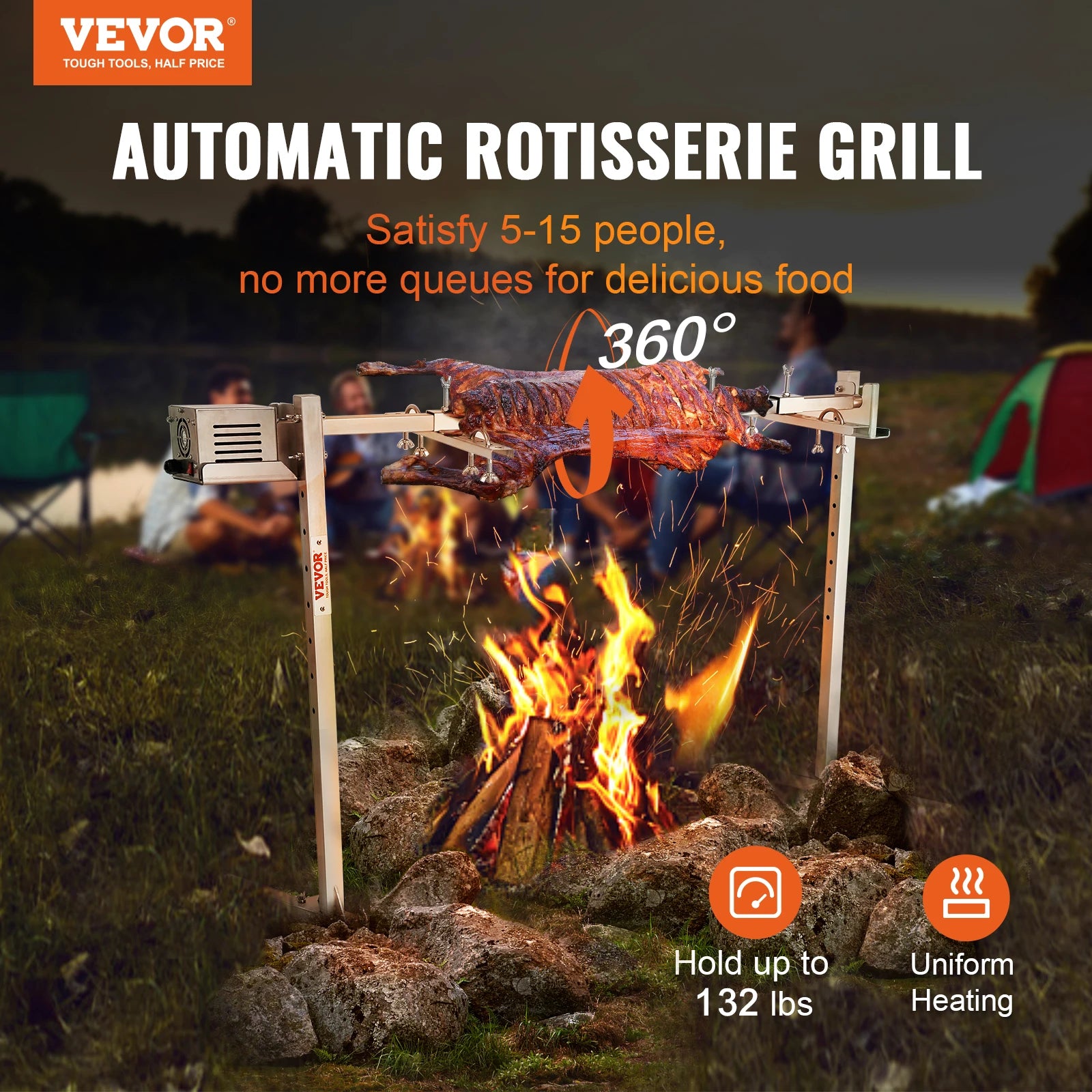 VEVOR Electric BBQ Rotisserie Grill Kit Heavy Duty Grilling Kit, Automatic Motor and Height Adjustable Universal Roaster Stand - Premium  from Lizard Vigilante - Just $237.99! Shop now at Lizard Vigilante