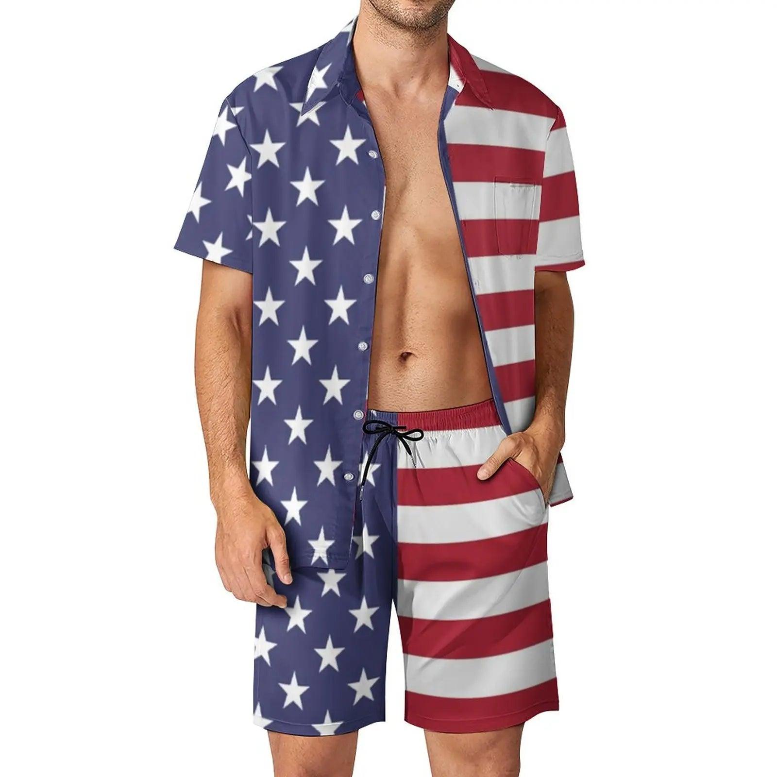 USA Flag Shorts Fitness Set Men Patriotic American Outfit - Premium clothing outfit from Lizard Vigilante - Just $36.99! Shop now at Lizard Vigilante