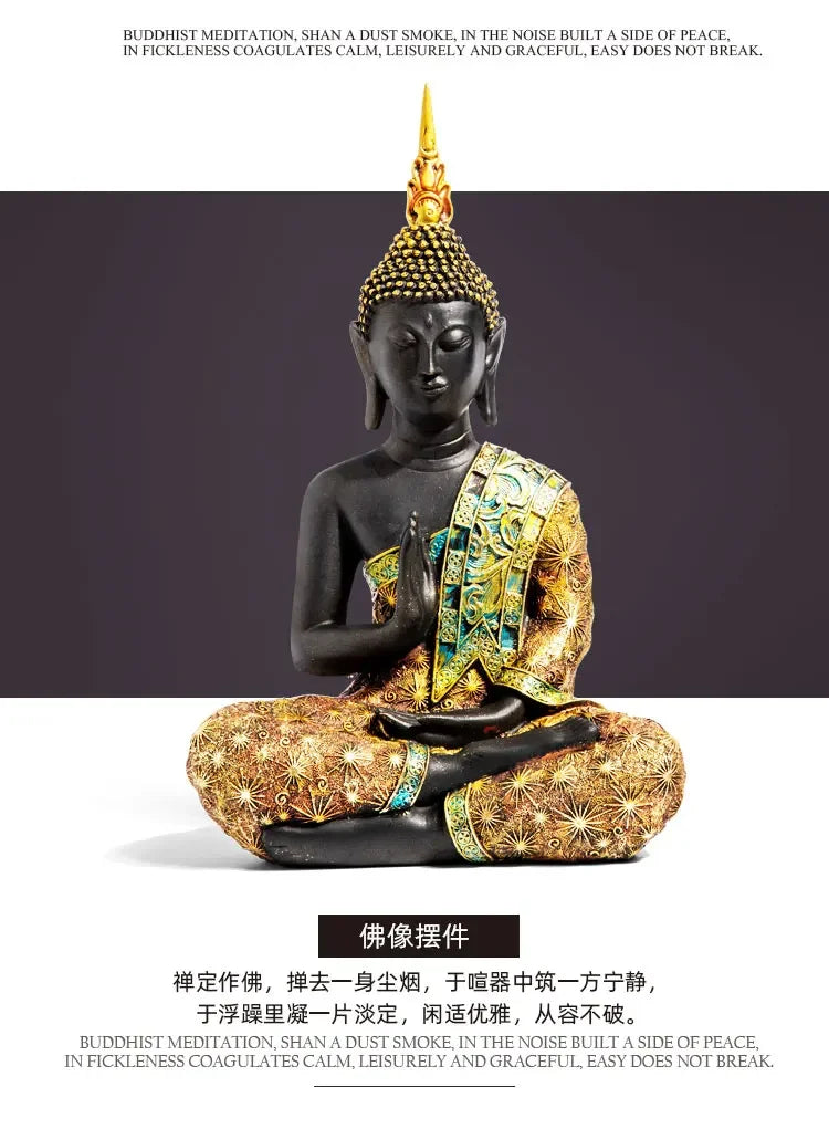 Large Buddha Statue Thailand Buda Buddha Sculpture Green Resin Handmade Buddhism Hindu Fengshui Figurine Meditation Home Decor