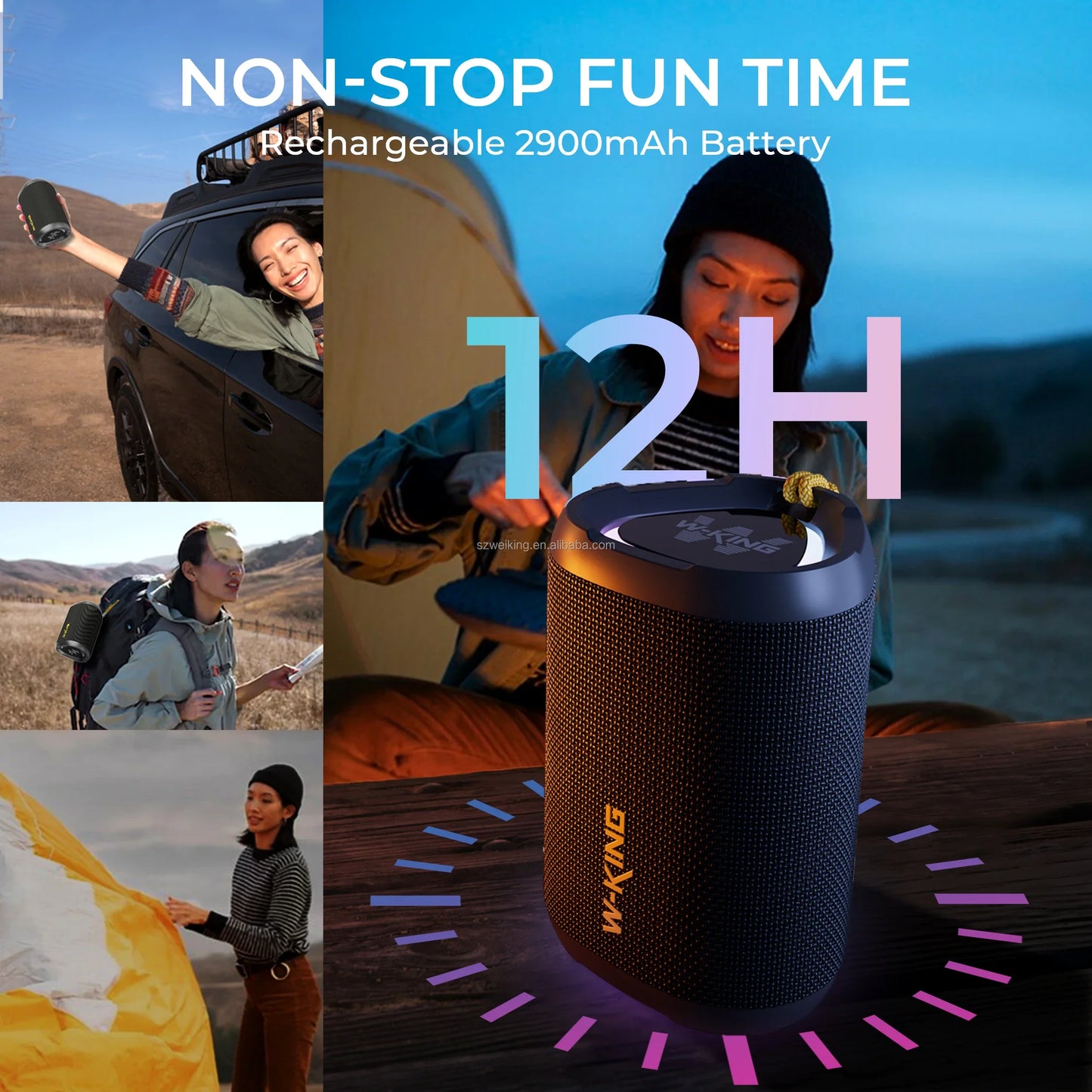 Bluetooth Speaker with LED Display Heavy Bass and 15W Power Waterproof IPX7 for Outdoor Parties