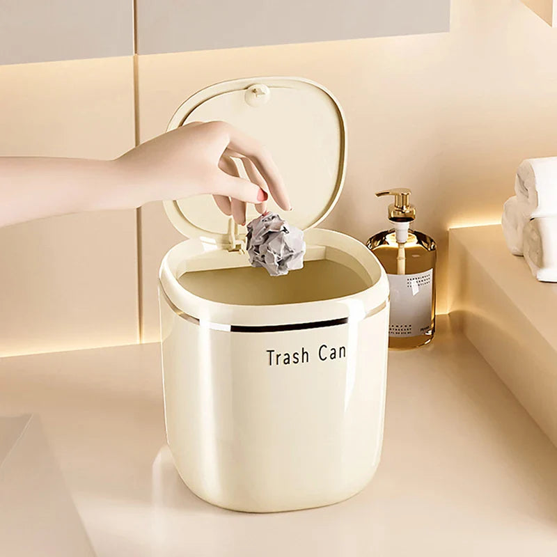 Mini Press Trash Can Desktop Garbage Basket Home Table Plastic Waste Bins Office Supplies Dustbins Sundries Box