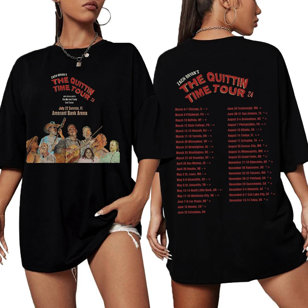 Zach Bryan The Quittin' Time Tour 2024 Oversized Graphic T-Shirt for Men & Women – Hip Hop Casual ModaL Tee - Premium t-shirt from Lizard Vigilante - Just $38.88! Shop now at Lizard Vigilante