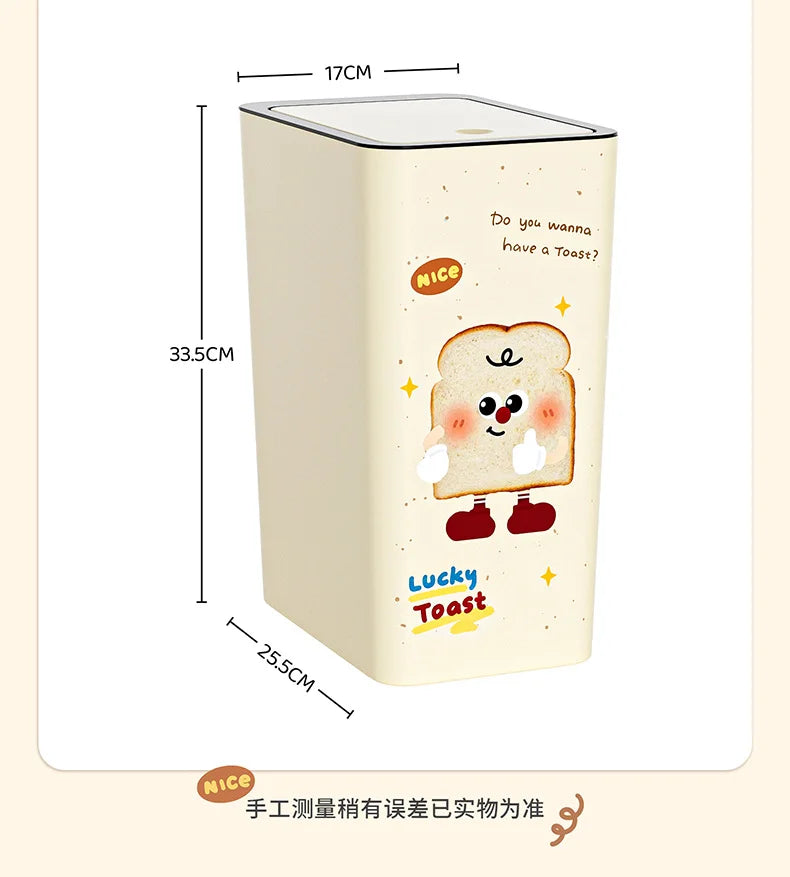 Bathroom Trash Bin with Flat or Round Lid Rectangular Garbage Bin Toilet Living Kitchen Bedroom Press Plastics Trash Can