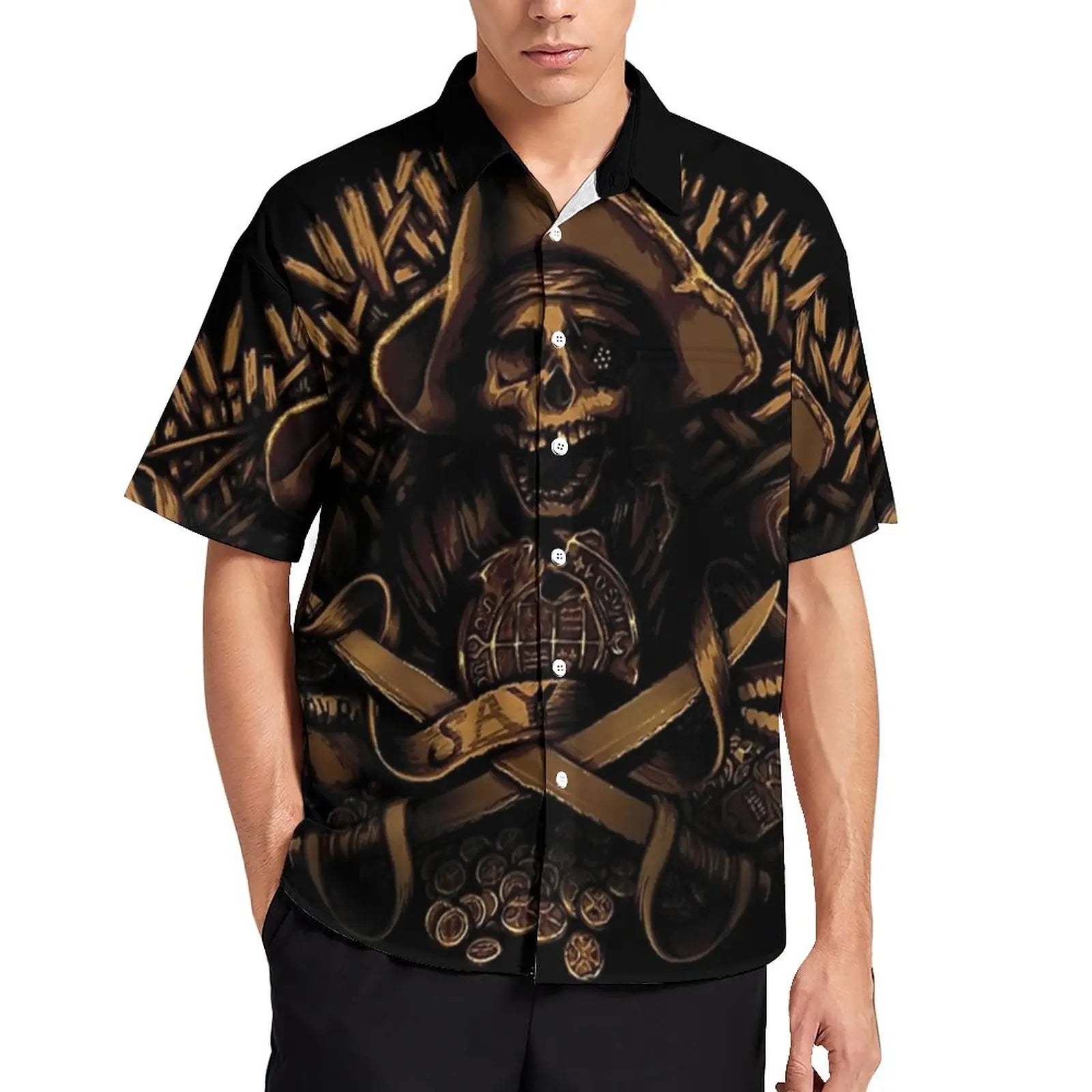 Retro Goonies Print Hawaiian Beach Shirt – 80s Classic Movie-Inspired Casual Button-Up for Men, Plus Size - Premium beach shirt from Lizard Vigilante - Just $26.88! Shop now at Lizard Vigilante