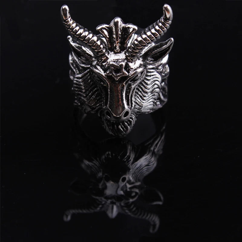 Retro Baphomet Sigil Ring – Large Punk Gothic Rock Open Ring for Men | Handmade Designer Biker Jewelry Gift" - Premium ring from Lizard Vigilante - Just $22.99! Shop now at Lizard Vigilante