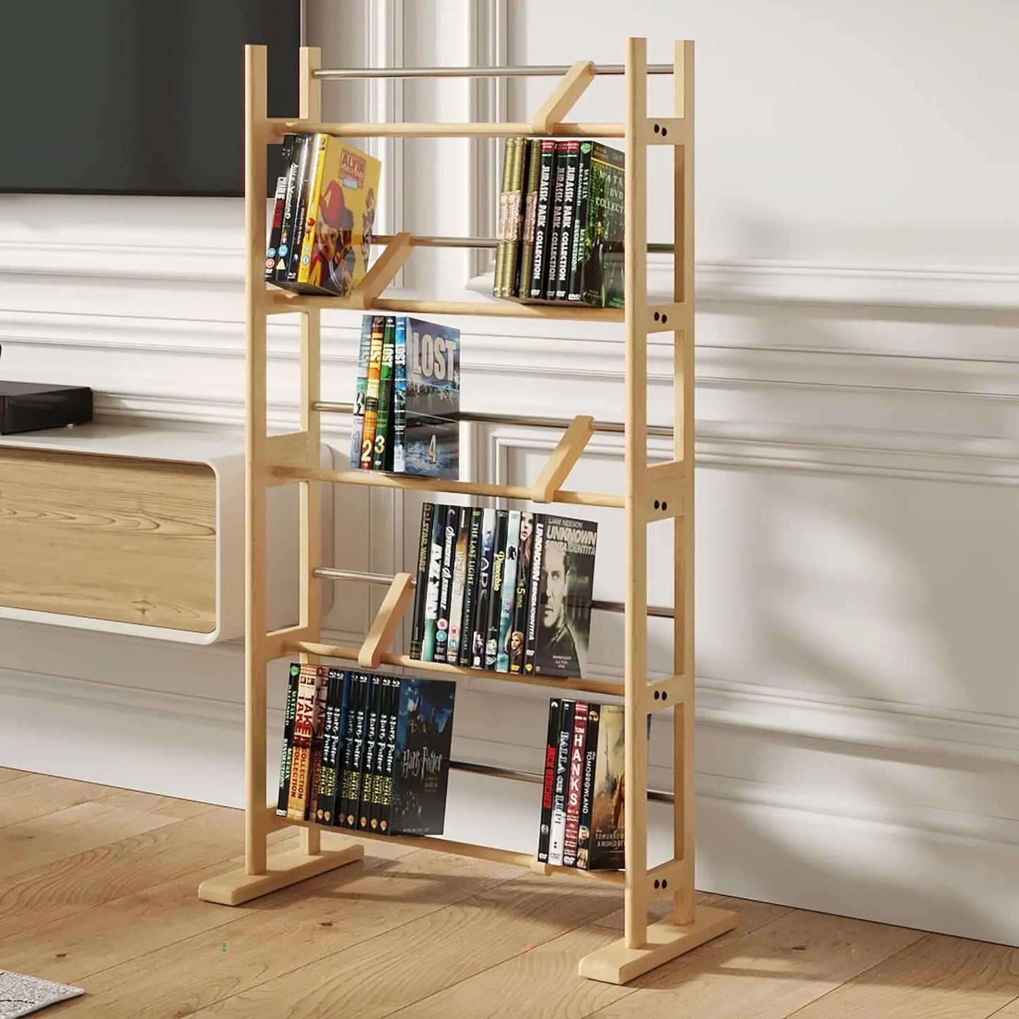 Media Storage Rack - Holds Up To 230 CDs or 150 DVDs, Contemporary Wood & Metal Design W/ Wide Feet Fr Greater Stability,Maple - Premium media rack from Lizard Vigilante - Just $54.88! Shop now at Lizard Vigilante