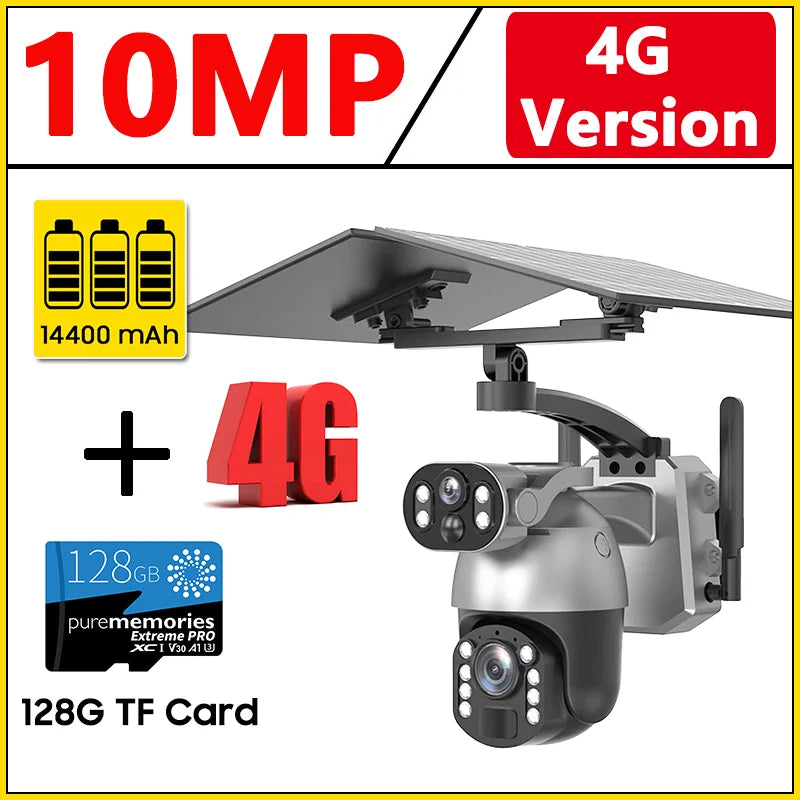 10MP 50x Zoom Dual Lens 4G SIM Solar Camera WIFI Outdoor Surveillance PTZ Human Detection Recording Security Night Vision Camera