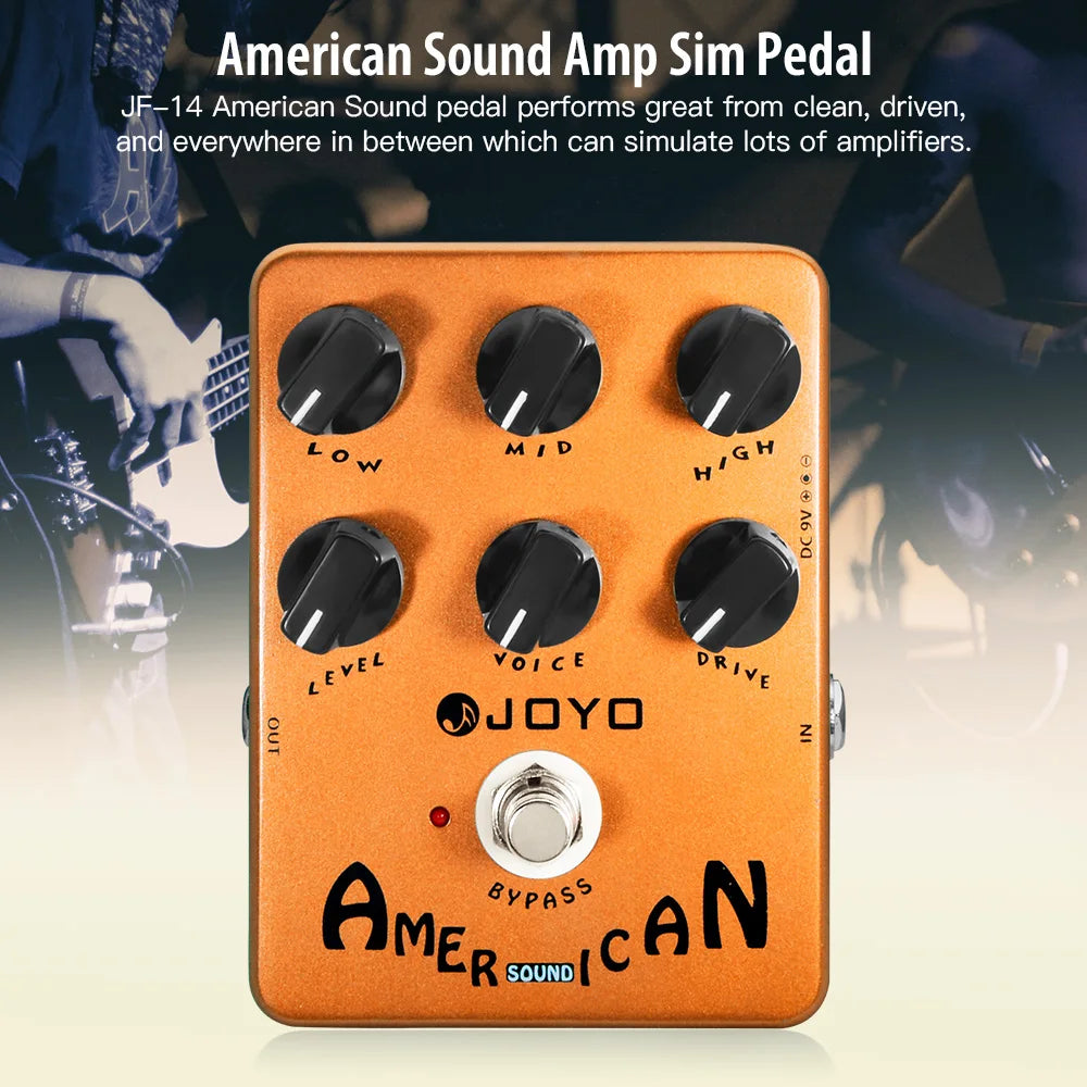 JOYO JF-14 American Riot Overdrive Pedal — Deluxe Amp Simulator for Clean-to-Chaos Tone Control & Vintage Rock Voltage