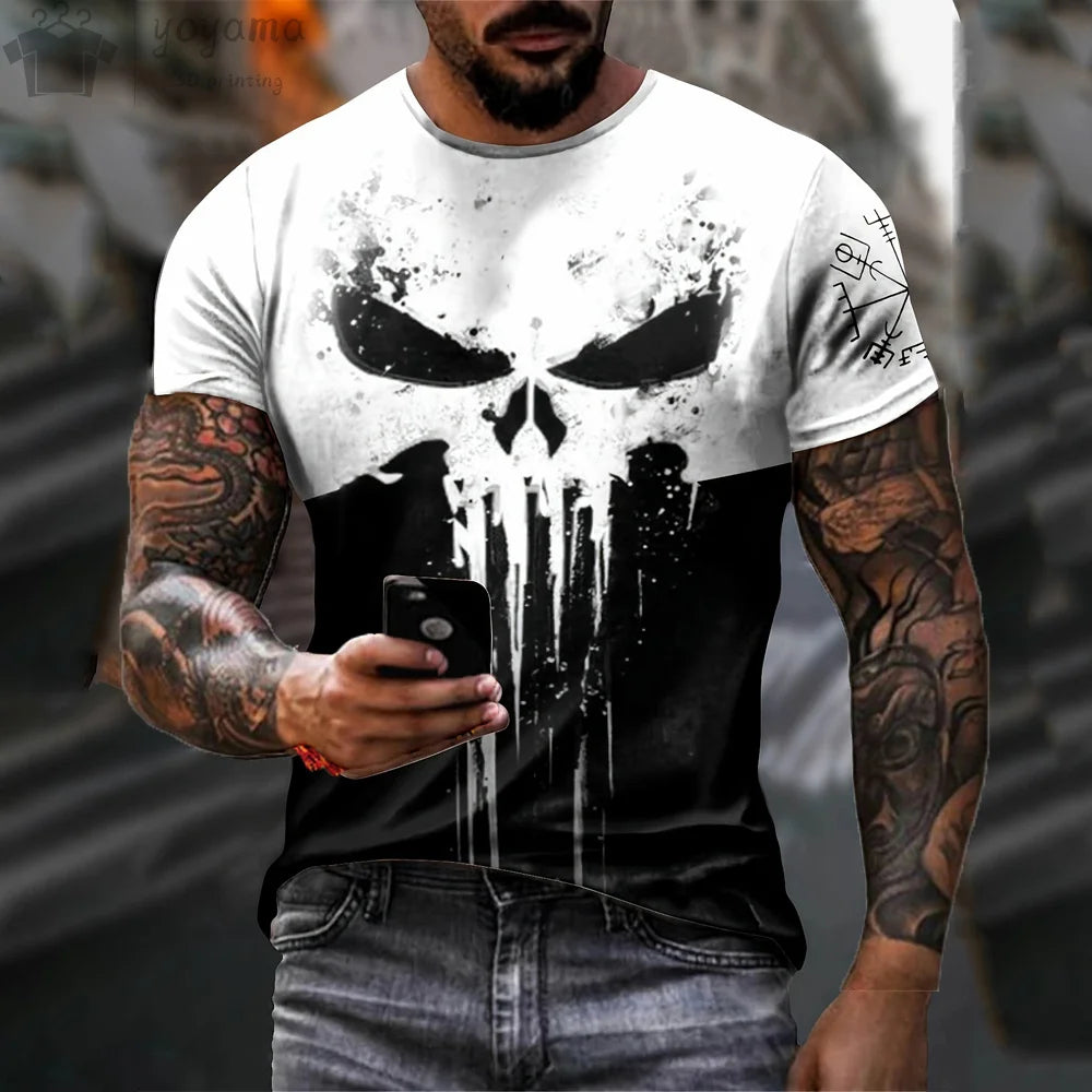 Men's T Shirt 3d Print Military Patriotic Skull O-Neck T Shirt Oversized T-Shirt Short-Sleeved Tee Sportswear Men's Clothing Top - Premium t-shirt from Lizard Vigilante - Just $23.88! Shop now at Lizard Vigilante