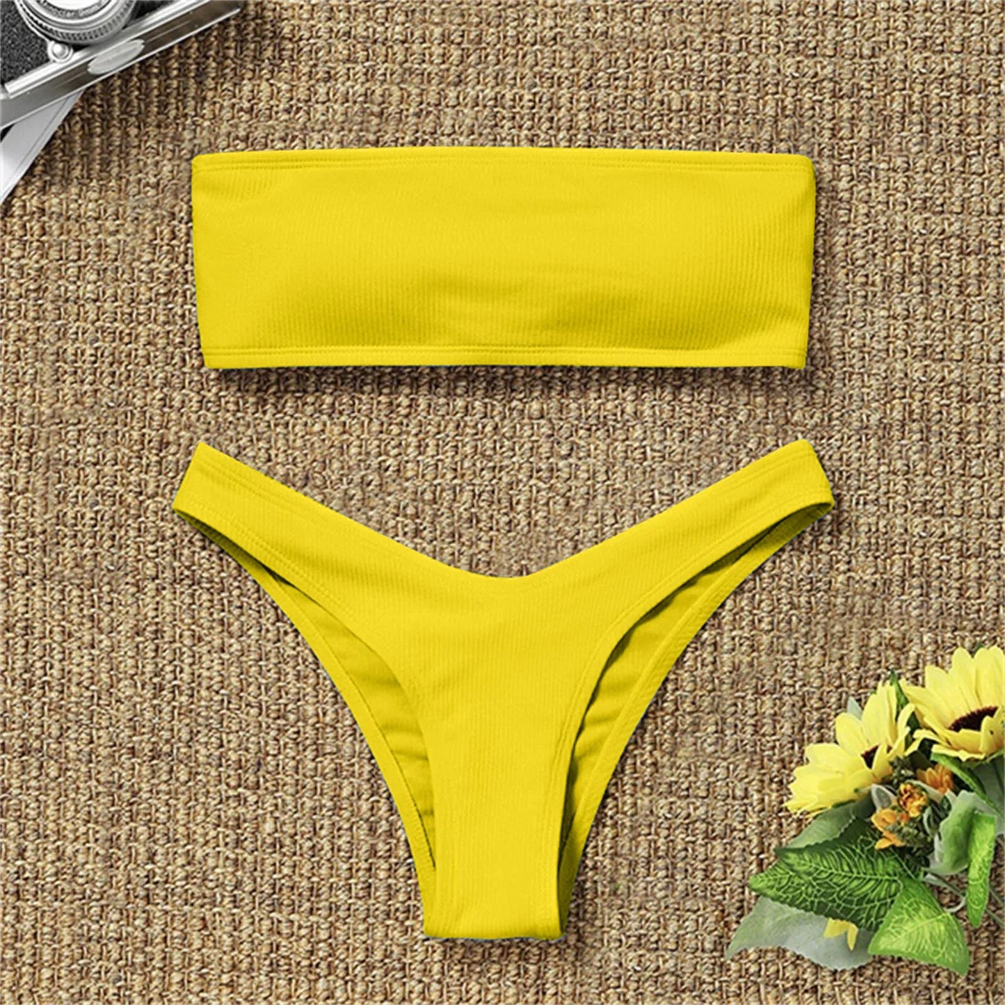 2024 Women’s Sexy High-Waisted Bikini Set – Strapless Boob Tube Top, Brazilian Style Two-Piece Swimsuit, Solid Color Beachwear - Premium bikini from Lizard Vigilante - Just $32.88! Shop now at Lizard Vigilante