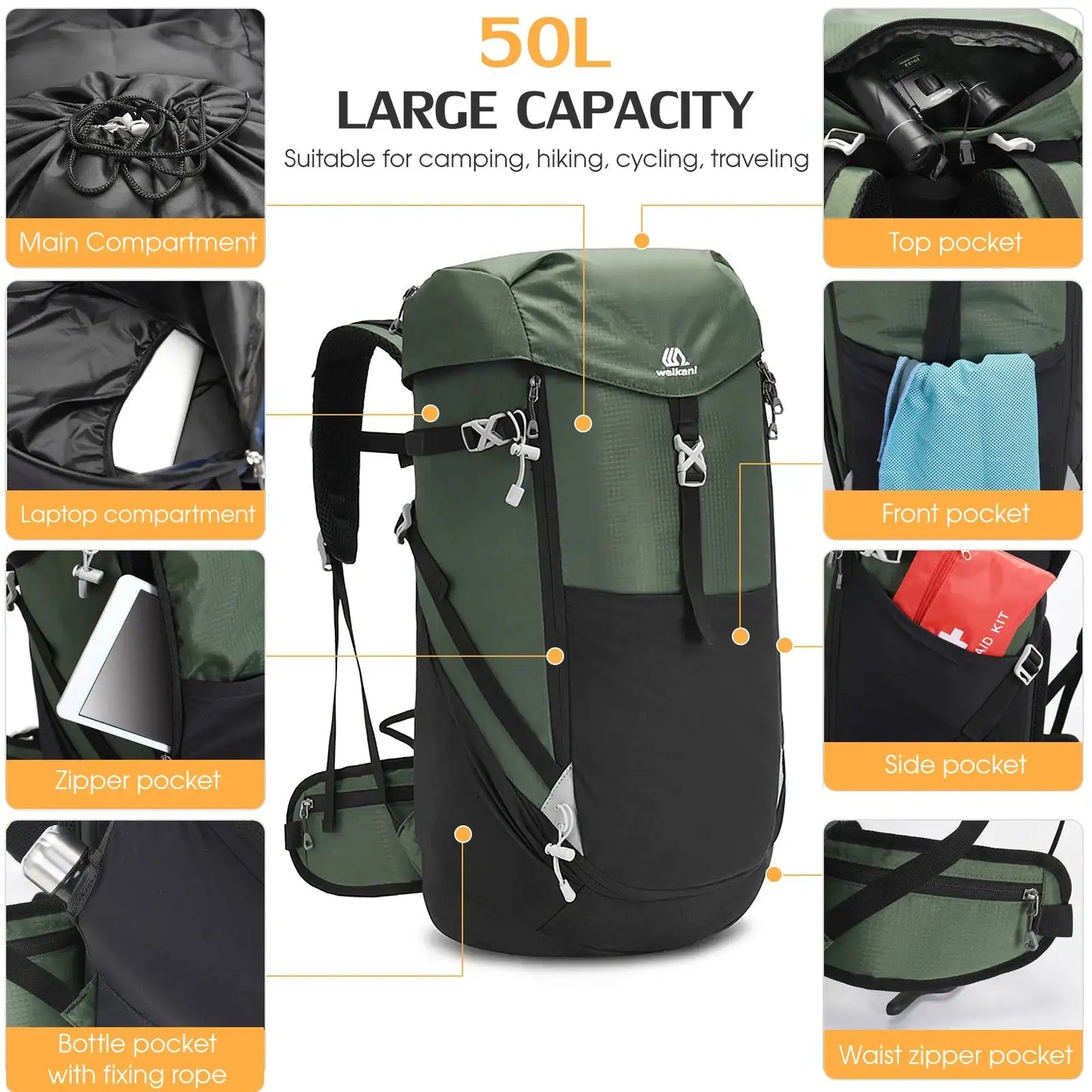 50L Mountain Backpack Waterproof Shoulder Bag Outdoor Sports Bag Tactical Backpack for Men / Women Camping tent Travel Hiking