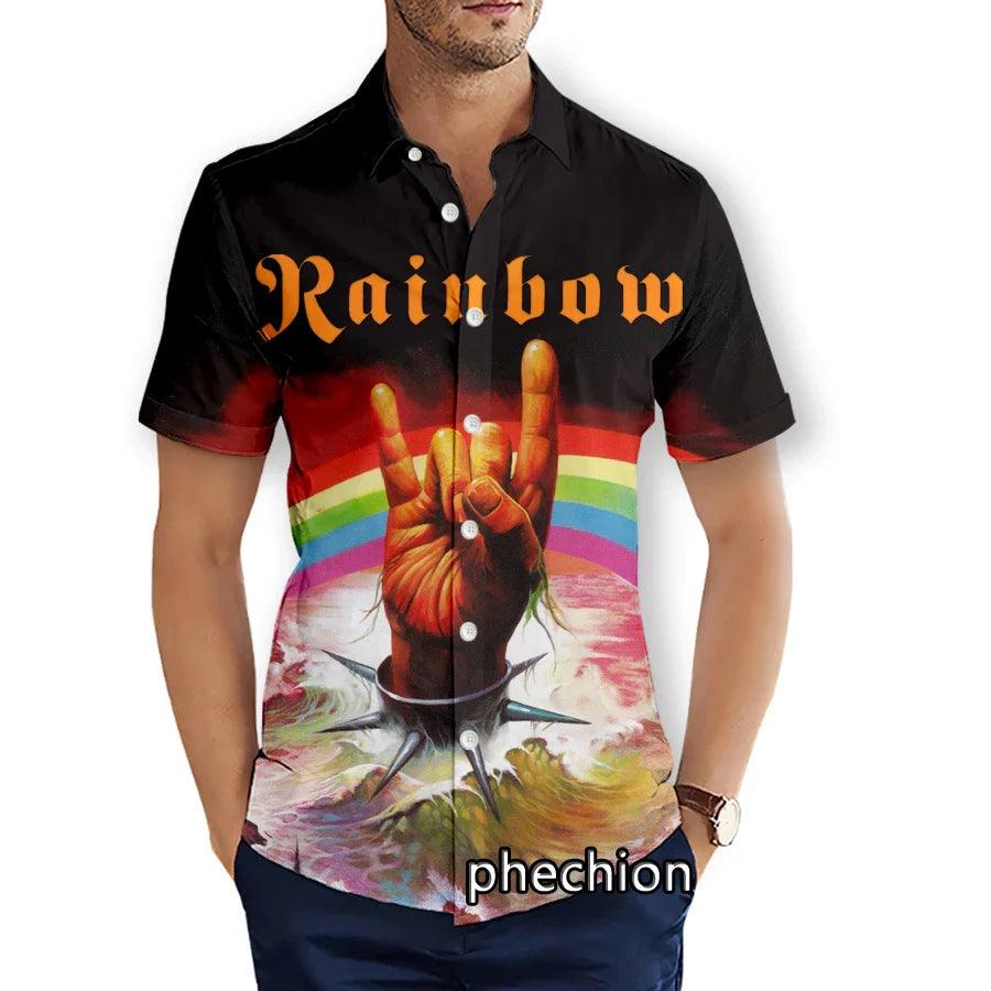 Rainbow Hawaiian Mens Short Sleeve Rock 3D Printed Casual Shirts Fashion Streetwear Men Tops X12 - Lizard Vigilante