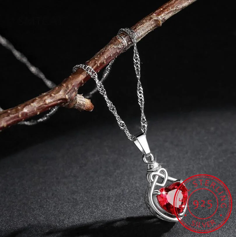 Heart Knot Created Red Ruby 925 Sterling Silver Pendant Necklace for Women Gemstone Jewelry Choker Colar de Prata - Premium  from Lizard Vigilante - Just $11.99! Shop now at Lizard Vigilante