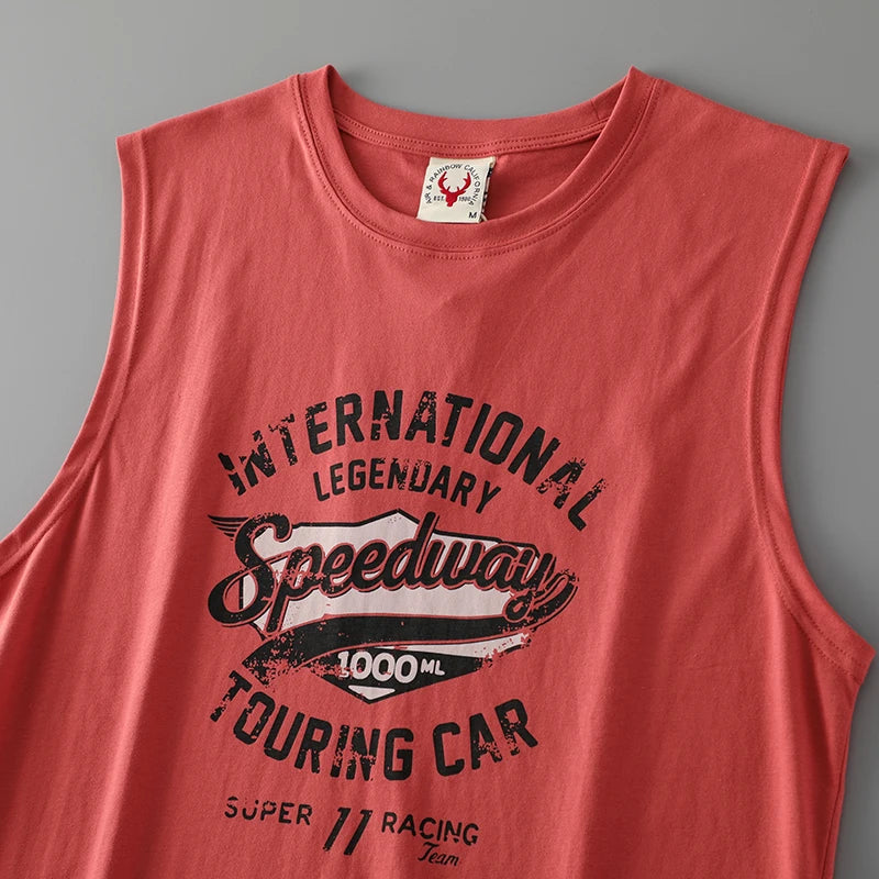 2025 Summer American Retro Sleeveless O-Neck Letter Print T-Shirt – 100% Cotton Men’s Basketball Sports Casual Vest - Premium tee from dsers - Just $30.99! Shop now at Lizard Vigilante