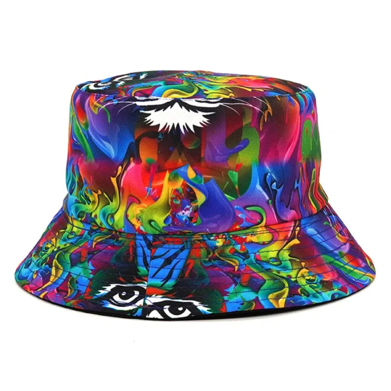 Summer Sun Protection Bucket Hat for Men Women Panama Cap Print Hip Hop Gorros Fishing Fisherman Hat Double Side Wear Fashion - Premium T-Shirts from Lizard Vigilante - Just $7.99! Shop now at Lizard Vigilante