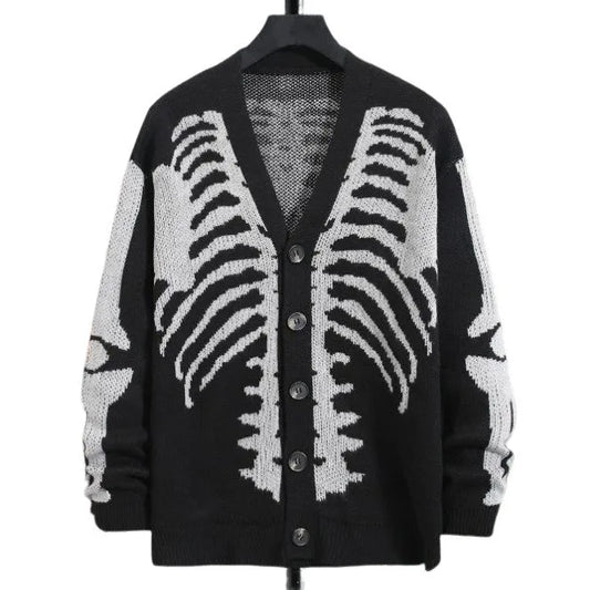 Men's Plus Size Knitted Jacquard Cardigan - Casual Winter Sweater with Skull Pattern - Premium cardigan sweater from Lizard Vigilante - Just $46.88! Shop now at Lizard Vigilante