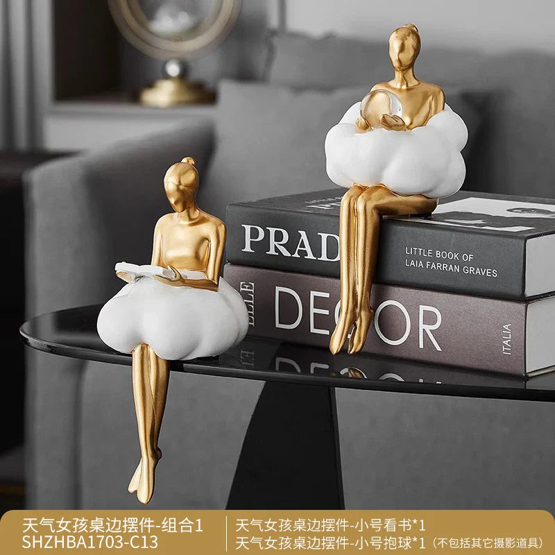 Sitting ballet girl art Golden sculpture Sitting posture ornament home accessories Statuettes Figurines office decor Statues