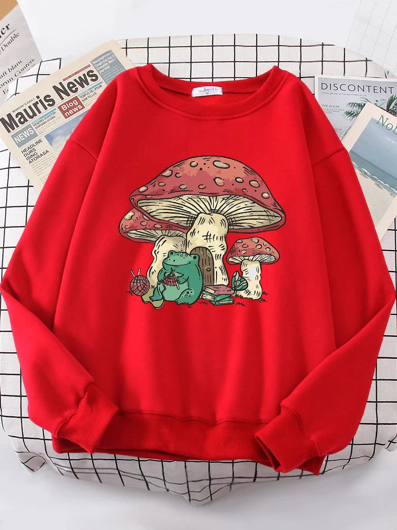 Mushroom House And A Frog Cute Sweatshirt Woman Casual Oversize Sweater Warm All-match Sweatshirt S-XXL Tops Female - Premium Sweatshirt from Lizard Vigilante - Just $29.99! Shop now at Lizard Vigilante