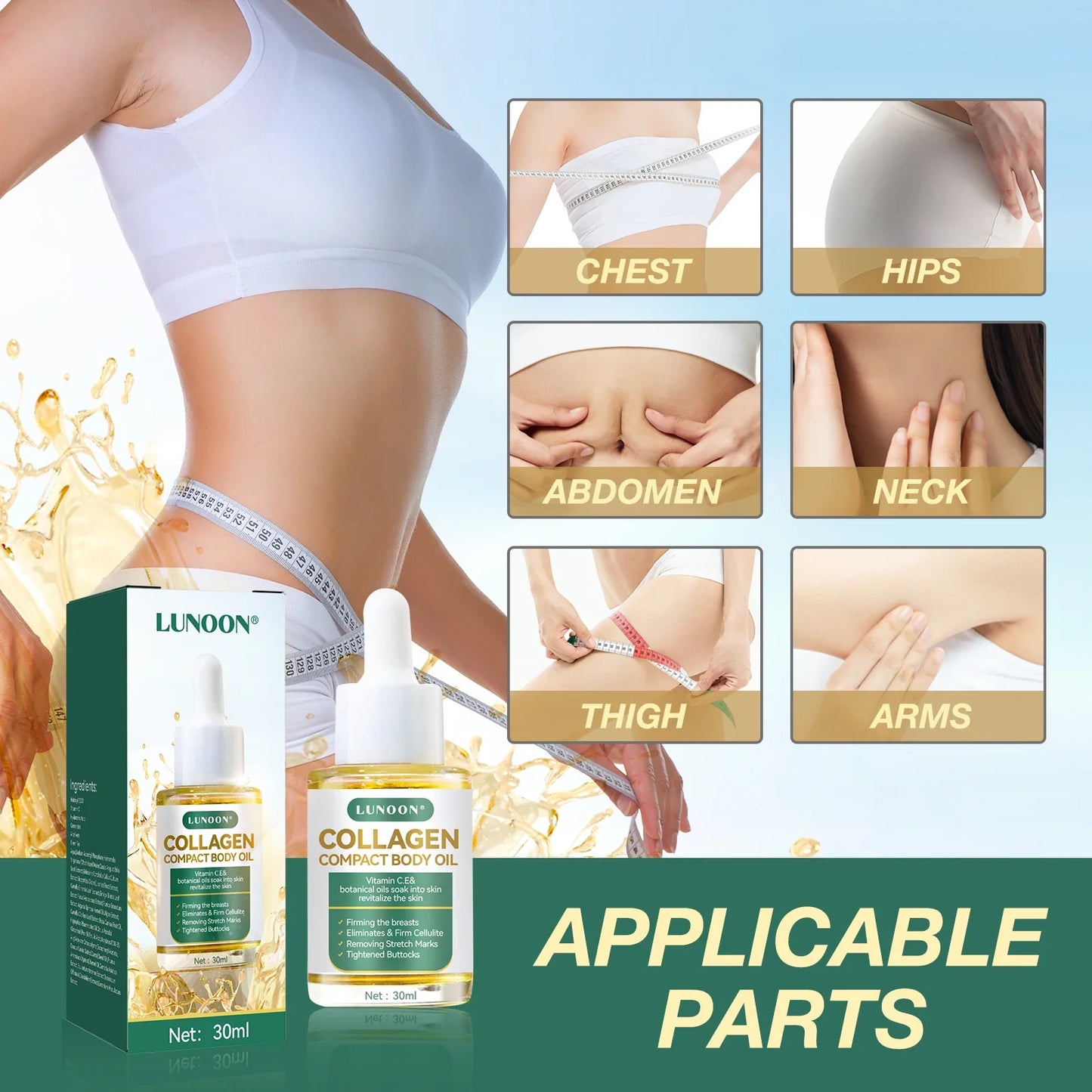 Collagen Compact Body Oil,Reduce Wrinkles and Stretch Marks,Chest Buttocks Skin Plump, Balance Hormones Skin Care for Women