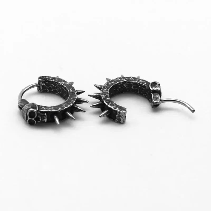 Vintage Black Skull Needle Hoop Earrings – Hypoallergenic Punk Biker Rock Jewelry for Men - Premium earrings from Lizard Vigilante - Just $19.88! Shop now at Lizard Vigilante