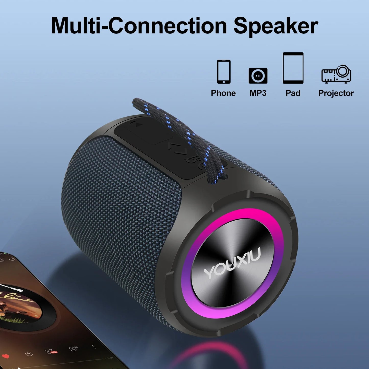 Portable Bluetooth Speaker BT5.0 IPX7 Waterproof Stereo Music Surround Wireless Speaker With LED Light Subwoofer Outdoor Speaker
