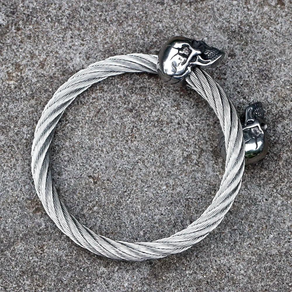 NEW Men's Stainless Steel Bracelet Classic Double Skull Head Adjustable Punk Biker Bracelet Jewelry - Premium bracelet from Lizard Vigilante - Just $23.99! Shop now at Lizard Vigilante