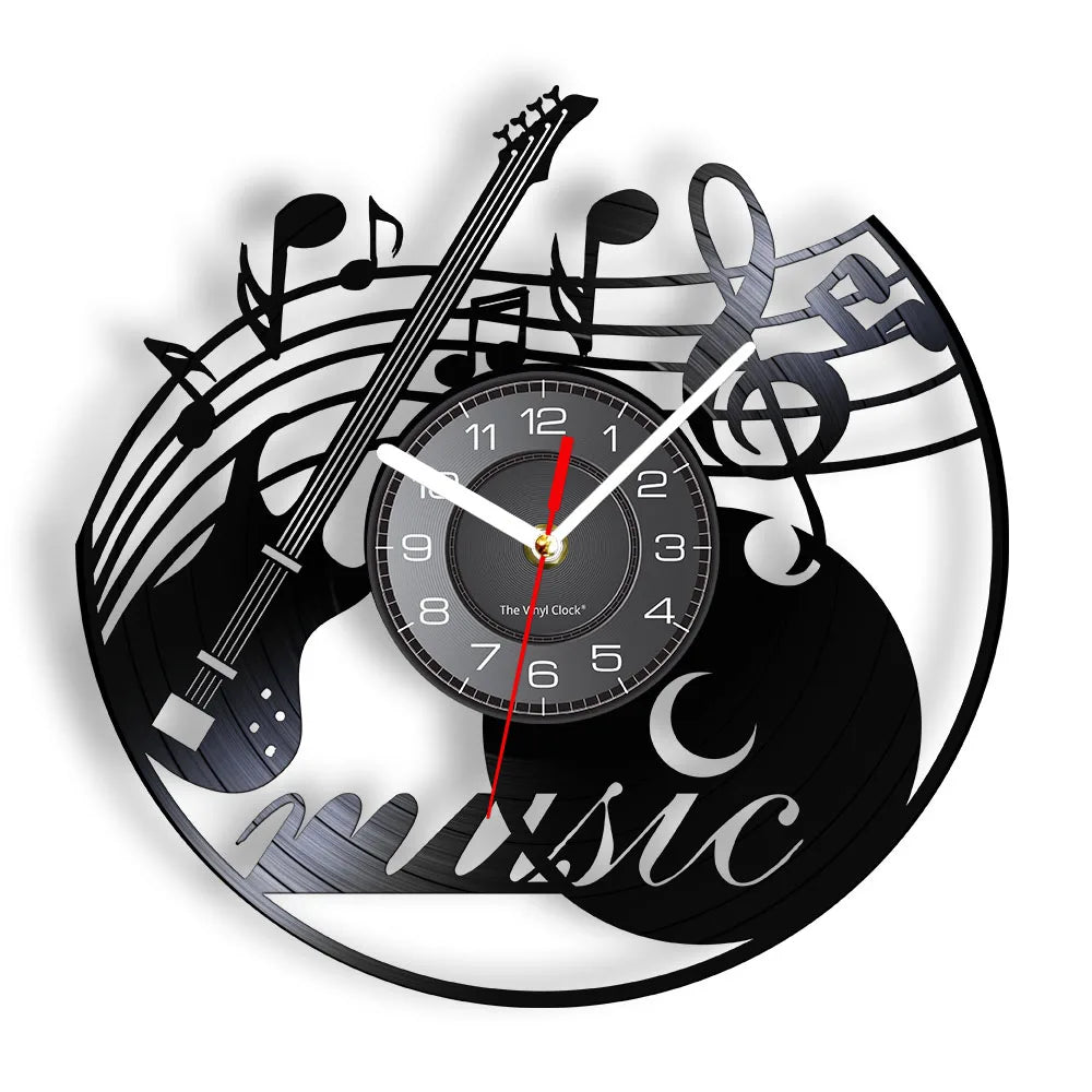 Guitar Player Vinyl Record Wall Clock: The Rock Music Instrument Wall Art for Your Living Room
