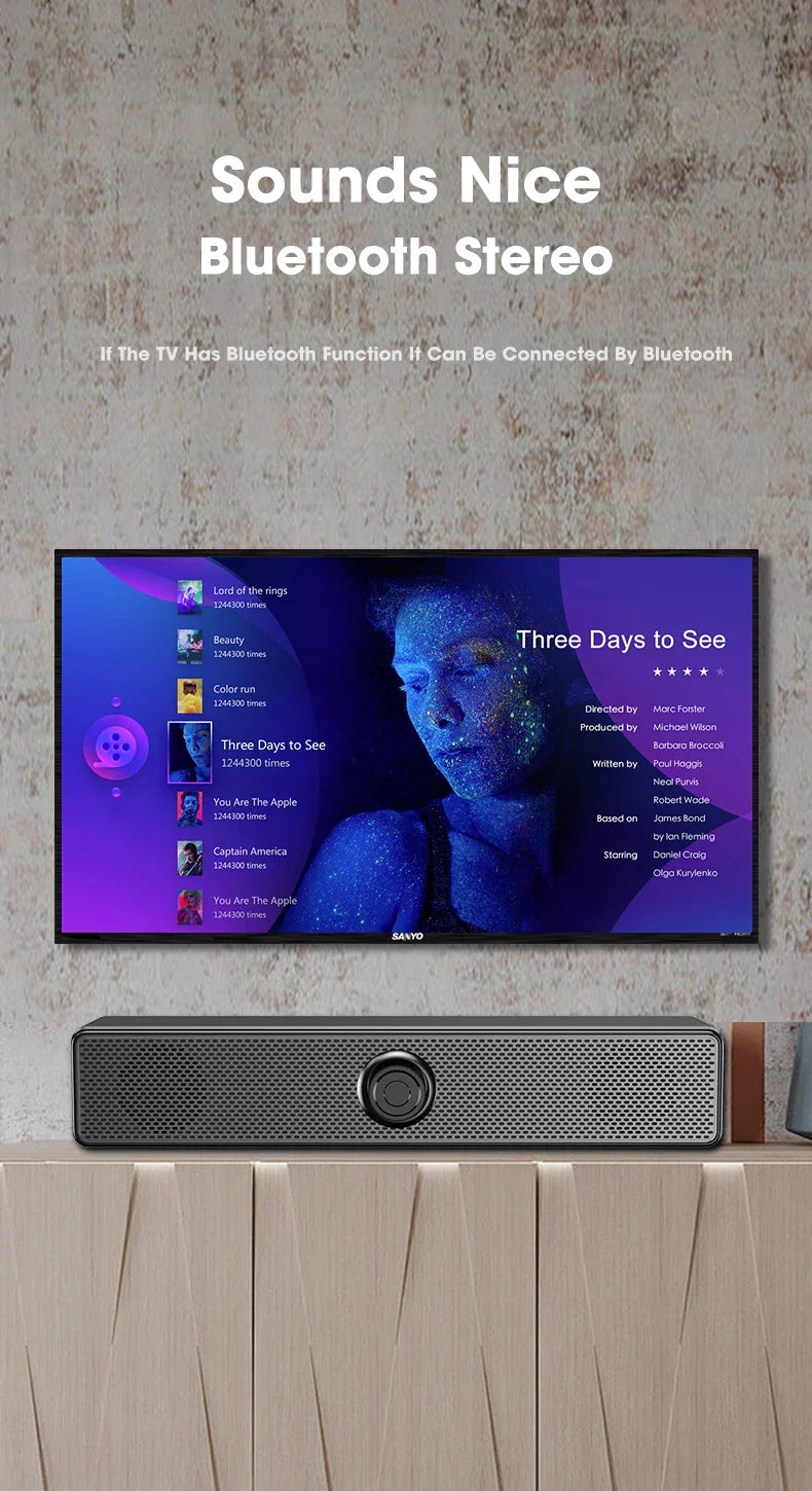 Salange Bluetooth Speaker USB Wired 3.5mm Port Sound Bar for PC Game Console Smartphone Laptop Tablet Black Desk Set Long