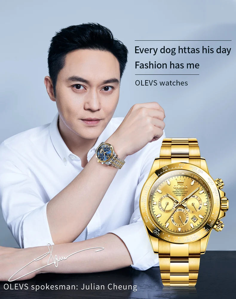 OLEVS Original Gold Watch for Men Automatic Mechanical Multifunctional Three Small Dials Luxury Brand Men's Wristwatch Upgraded - Premium  from Lizard Vigilante - Just $139.99! Shop now at Lizard Vigilante