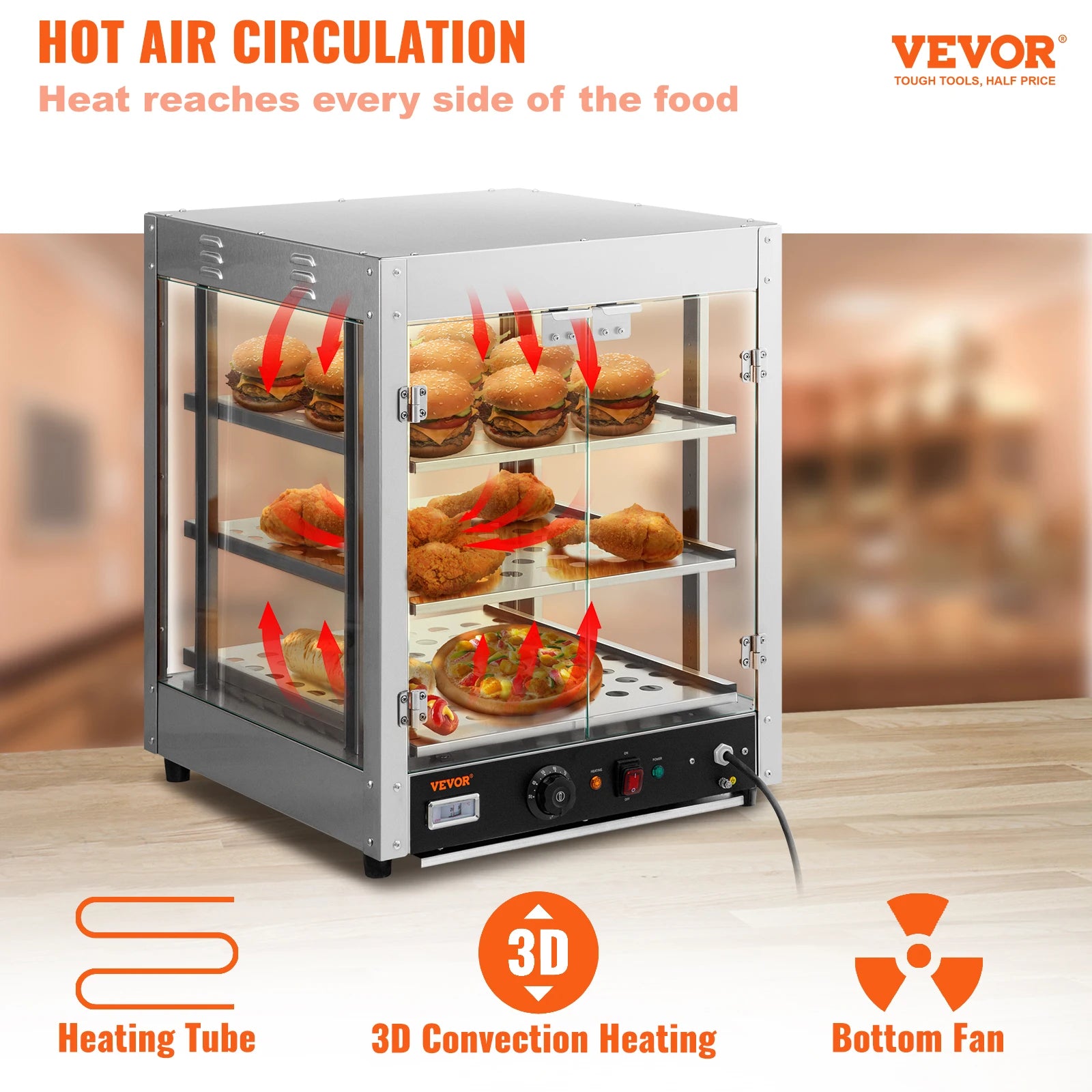 VEVOR 2/3-Tier Countertop Food Warmer | Commercial 3D Heating Pizza & Pastry Display with Temperature Control - Premium food warmer from Lizard Vigilante - Just $467.99! Shop now at Lizard Vigilante