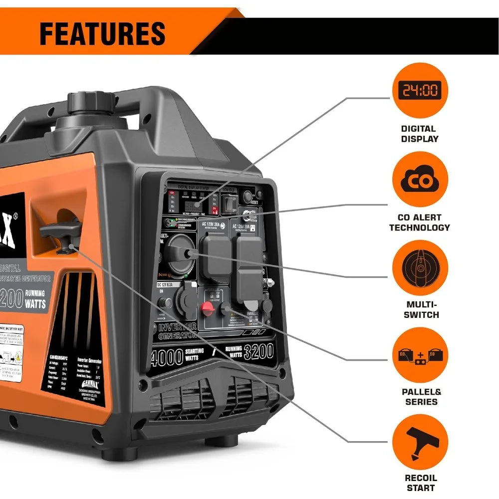 GENMAX Quiet Power Series 4000-Watt Inverter Generator – Ultra Lightweight, EPA Compliant, Ideal for Home Backup & Camping - Premium generator from Lizard Vigilante - Just $666.66! Shop now at Lizard Vigilante